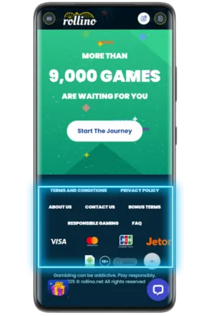 Rollino Casino app download section with APK button
