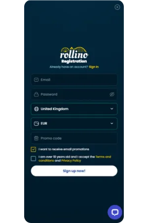 Rollino Casino registration form