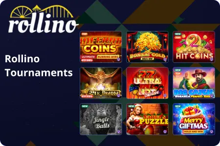 Rollino Casino tournament games selection including slots and jackpots